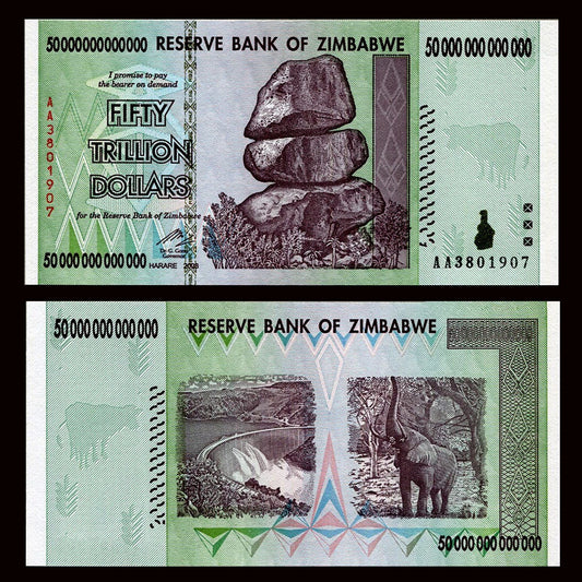 Zimbabwe 50 Trillion Dollar Note – Genuine Hyperinflation Banknote