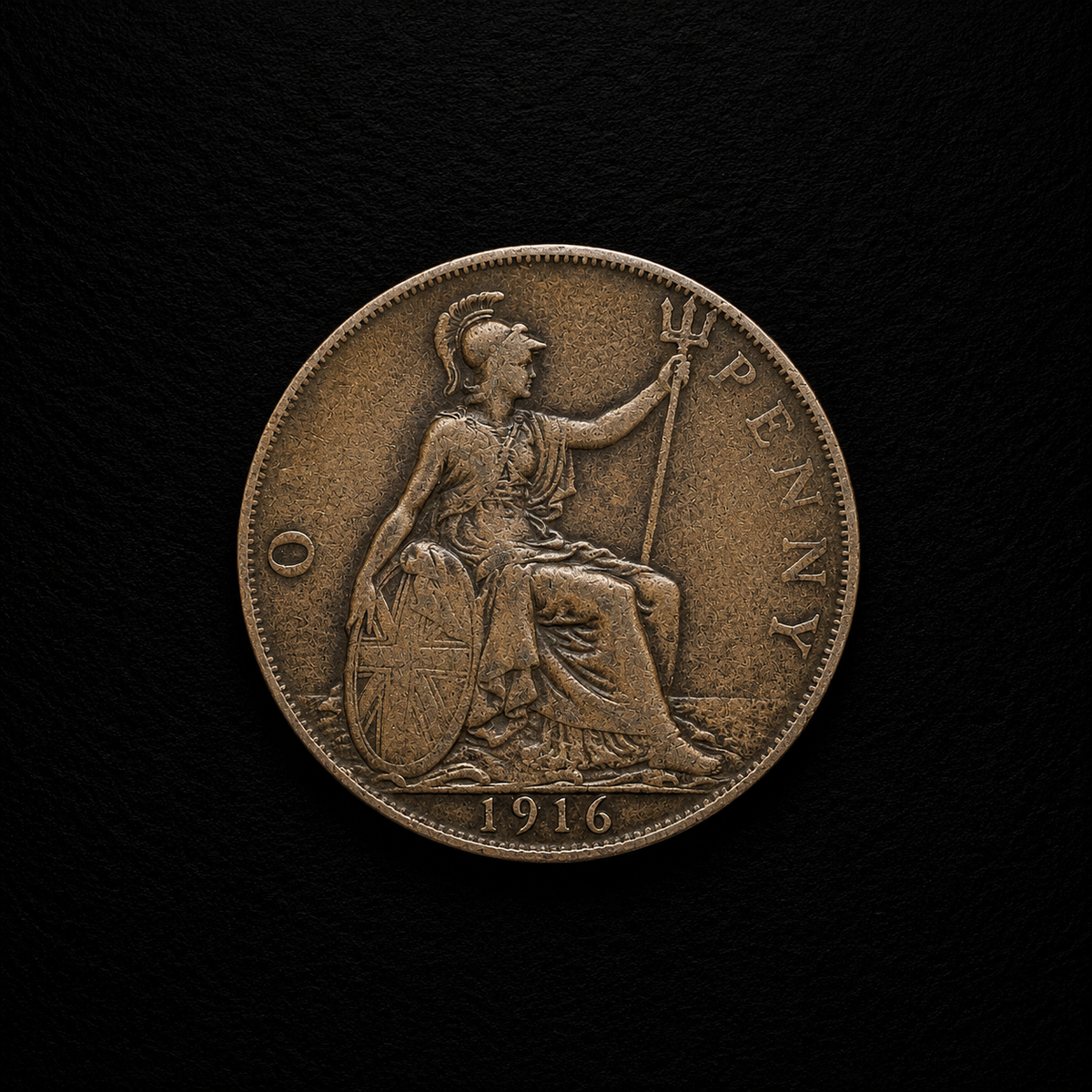 1916 Great Britain One Penny Coin – Historic Britannia Bronze Coin