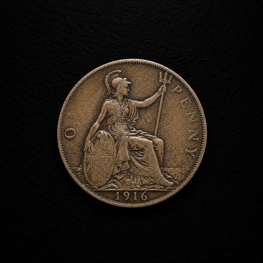 1916 Great Britain One Penny Coin – Historic Britannia Bronze Coin
