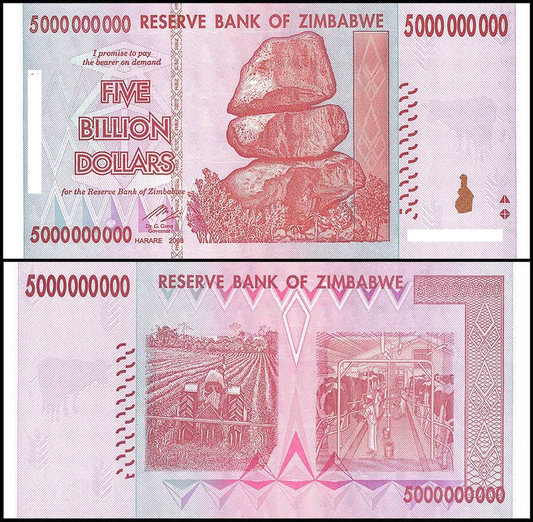 Zimbabwe 5 Billion Dollar Note